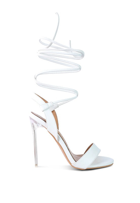 SHEENY CLEAR STILETTO LACE UP SANDAL - Tigbul's Variety Fashion Shop