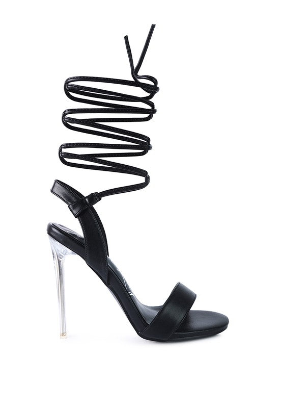 SHEENY CLEAR STILETTO LACE UP SANDAL - Tigbul's Variety Fashion Shop