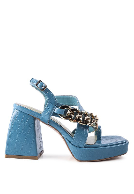 Frecklin Metal Chain Strap Croc Block Sandals - Tigbul's Variety Fashion Shop