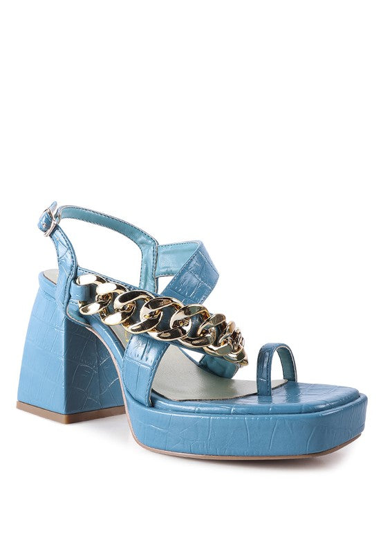 Frecklin Metal Chain Strap Croc Block Sandals - Tigbul's Variety Fashion Shop