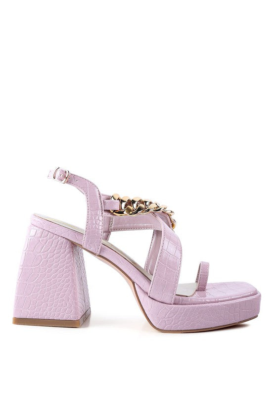 Frecklin Metal Chain Strap Croc Block Sandals - Tigbul's Variety Fashion Shop