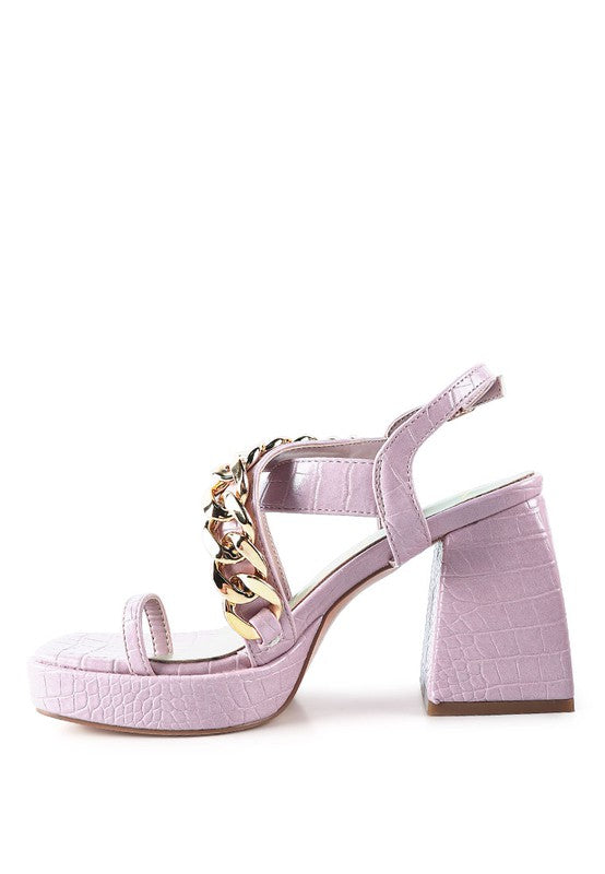 Frecklin Metal Chain Strap Croc Block Sandals - Tigbul's Variety Fashion Shop