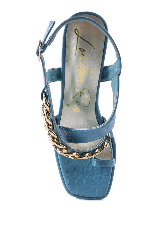 Frecklin Metal Chain Strap Croc Block Sandals - Tigbul's Variety Fashion Shop