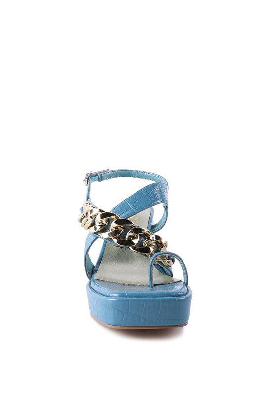 Frecklin Metal Chain Strap Croc Block Sandals - Tigbul's Variety Fashion Shop