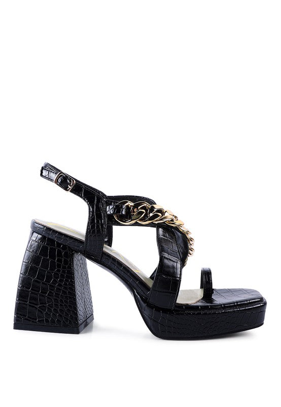 Frecklin Metal Chain Strap Croc Block Sandals - Tigbul's Variety Fashion Shop