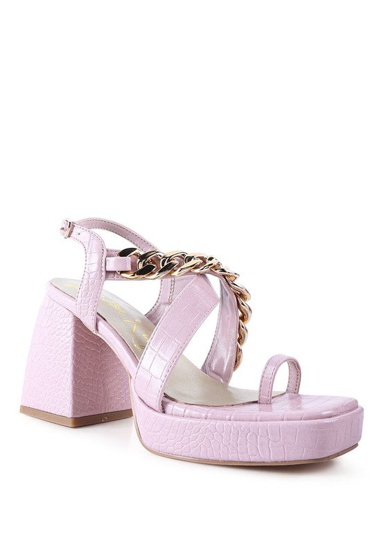 Frecklin Metal Chain Strap Croc Block Sandals - Tigbul's Variety Fashion Shop