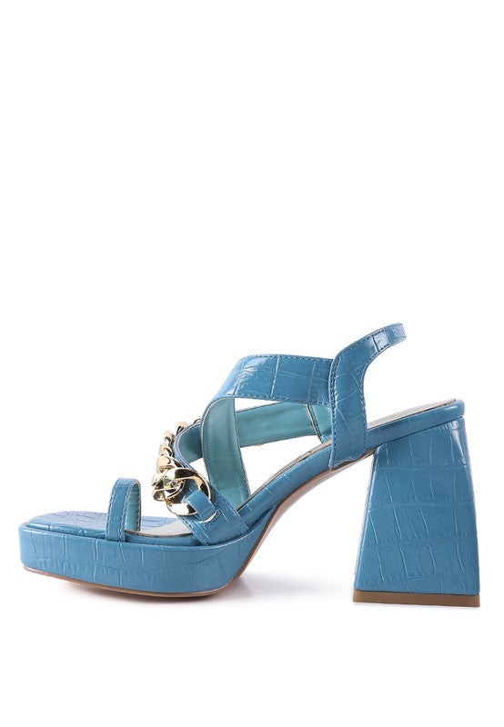 Frecklin Metal Chain Strap Croc Block Sandals - Tigbul's Variety Fashion Shop