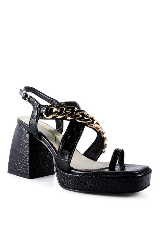 Frecklin Metal Chain Strap Croc Block Sandals - Tigbul's Variety Fashion Shop