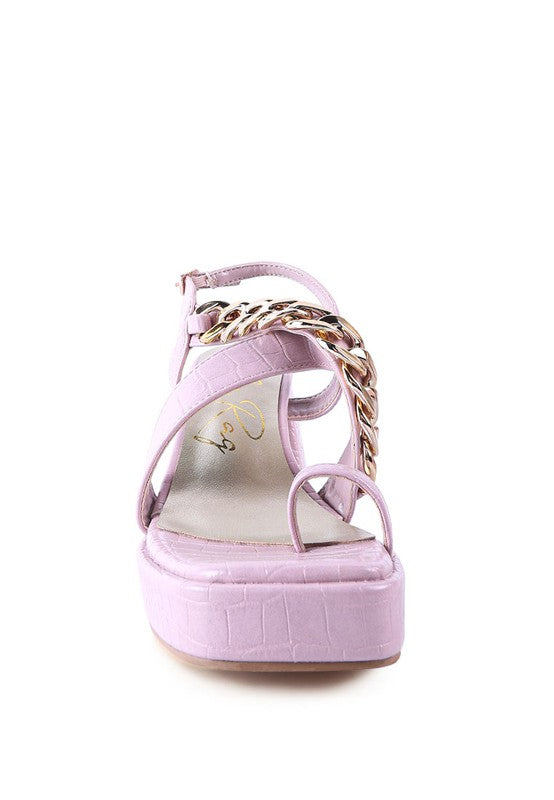 Frecklin Metal Chain Strap Croc Block Sandals - Tigbul's Variety Fashion Shop