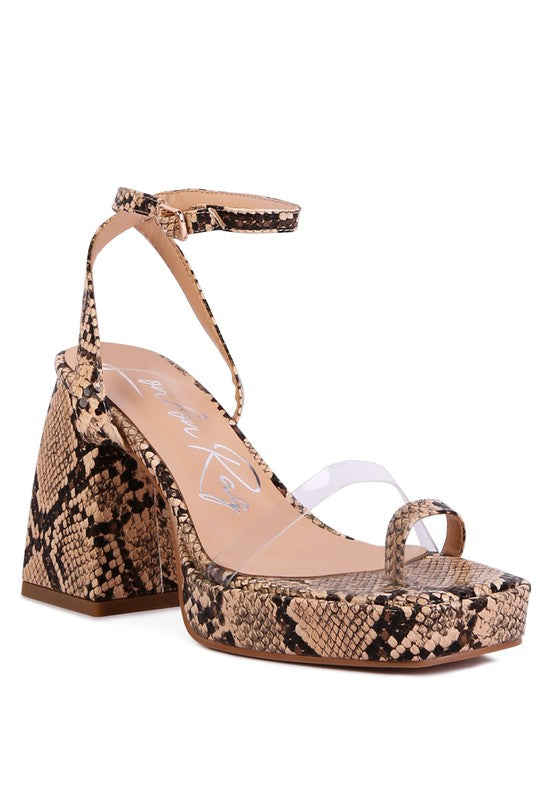 SUCH FLIRT SNAKE PATTERN BLOCK HEELED SANDALS - Tigbul's Variety Fashion Shop