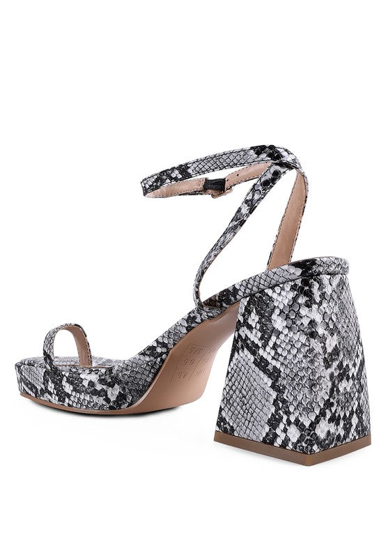 SUCH FLIRT SNAKE PATTERN BLOCK HEELED SANDALS - Tigbul's Variety Fashion Shop