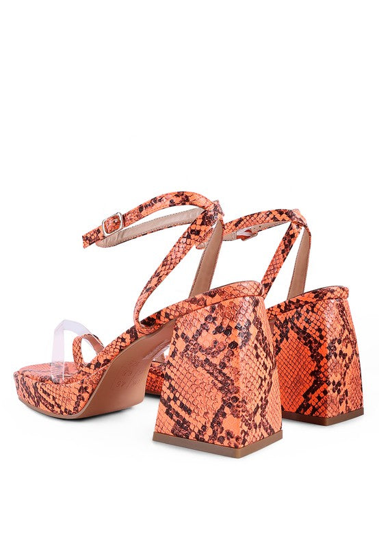 SUCH FLIRT SNAKE PATTERN BLOCK HEELED SANDALS - Tigbul's Variety Fashion Shop