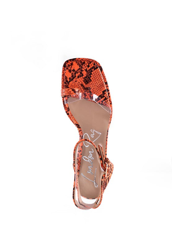 SUCH FLIRT SNAKE PATTERN BLOCK HEELED SANDALS - Tigbul's Variety Fashion Shop