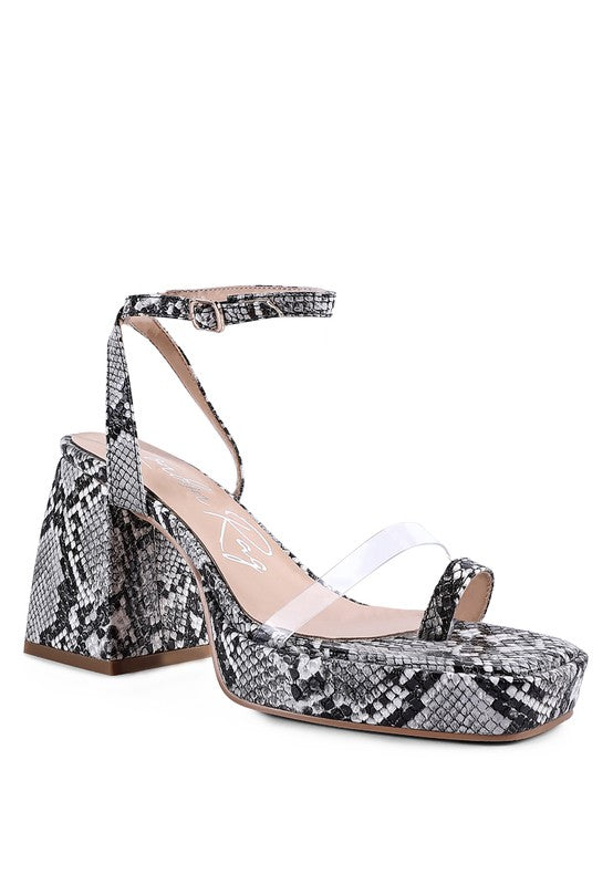 SUCH FLIRT SNAKE PATTERN BLOCK HEELED SANDALS - Tigbul's Variety Fashion Shop