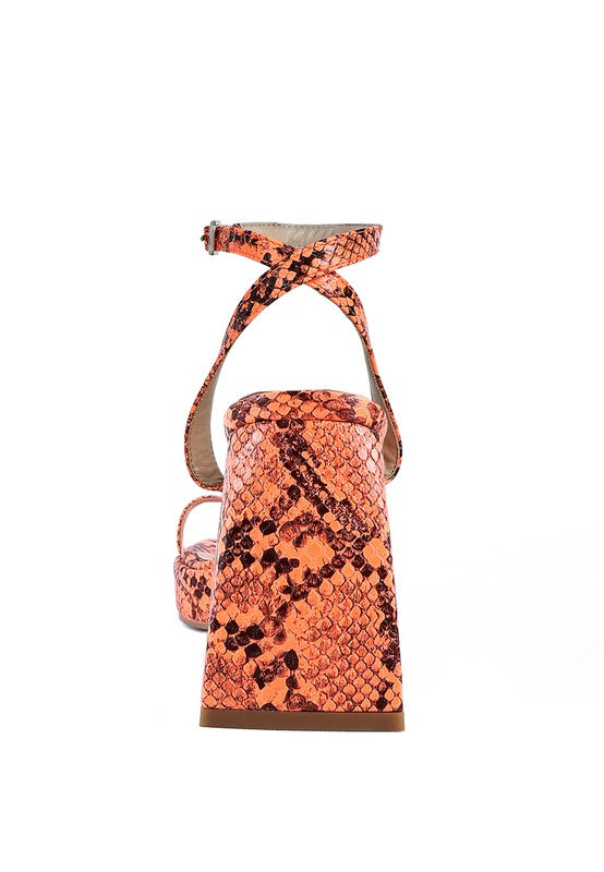 SUCH FLIRT SNAKE PATTERN BLOCK HEELED SANDALS - Tigbul's Variety Fashion Shop