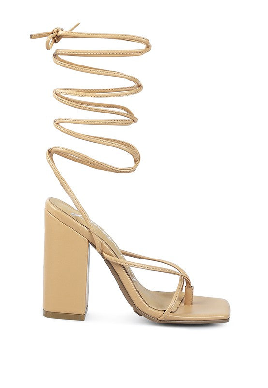 Piri Toe Ring Tie Up Block Heel Sandals - Tigbul's Variety Fashion Shop