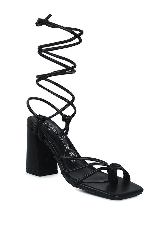 Piri Toe Ring Tie Up Block Heel Sandals - Tigbul's Variety Fashion Shop