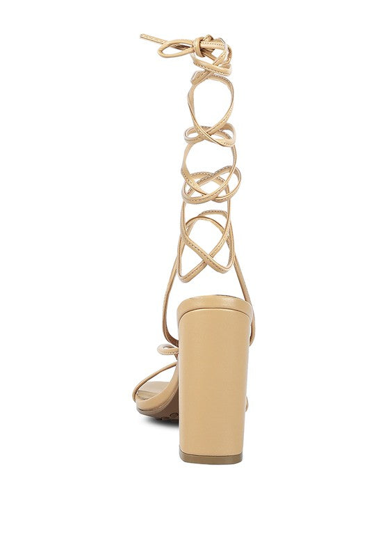 Piri Toe Ring Tie Up Block Heel Sandals - Tigbul's Variety Fashion Shop