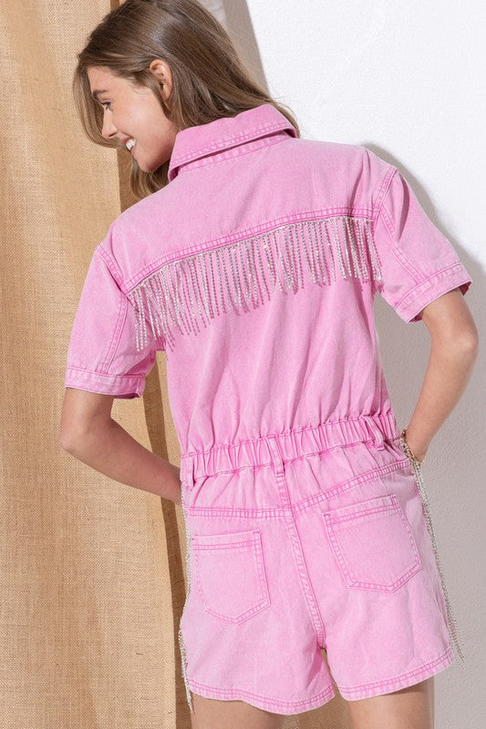 Washed Denim Overall Romper - Tigbul's Variety Fashion Shop