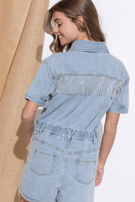 Washed Denim Overall Romper - Tigbul's Variety Fashion Shop