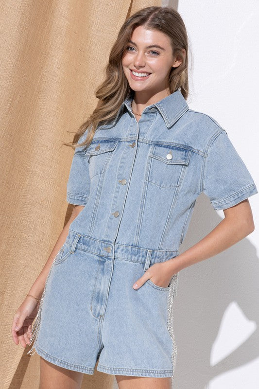 Washed Denim Overall Romper - Tigbul's Variety Fashion Shop