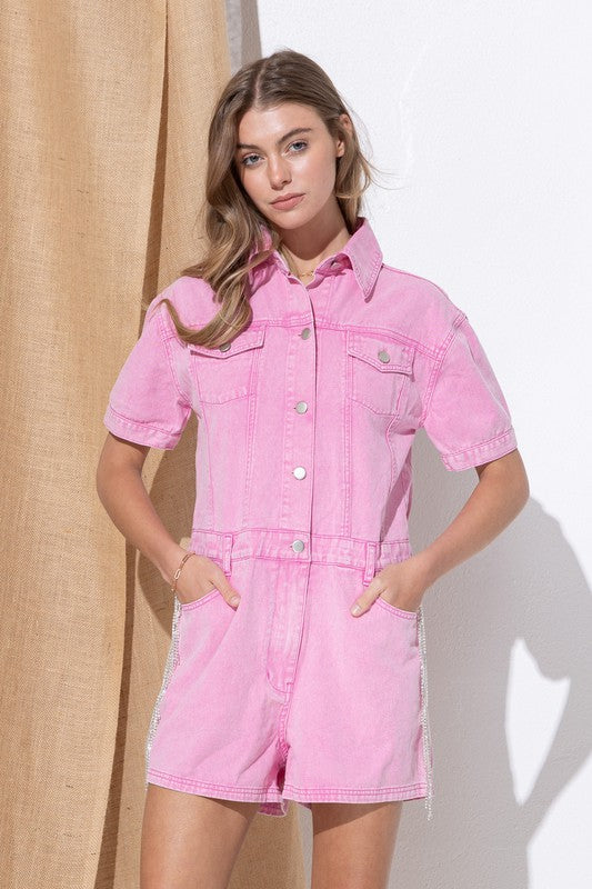 Washed Denim Overall Romper - Tigbul's Variety Fashion Shop