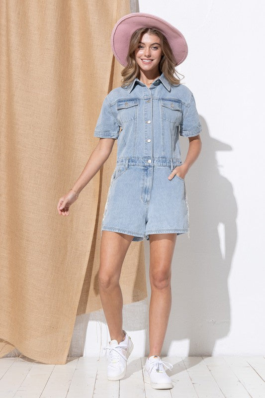 Washed Denim Overall Romper - Tigbul's Variety Fashion Shop