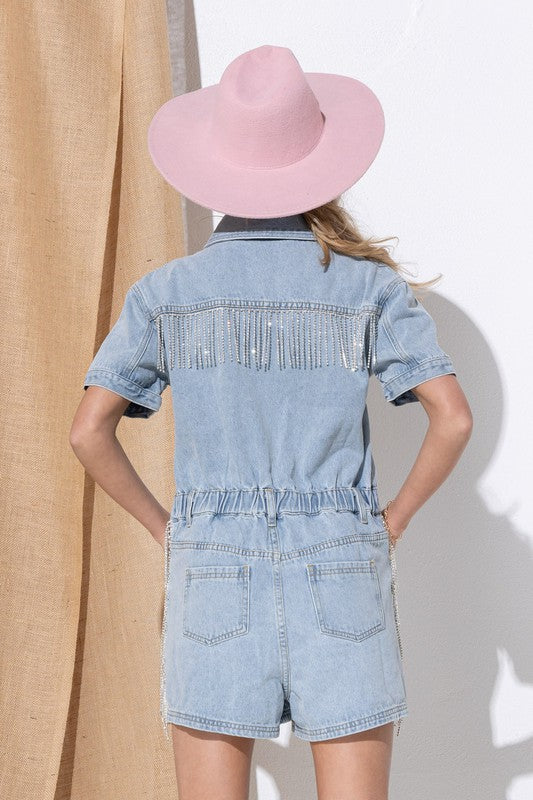 Washed Denim Overall Romper - Tigbul's Variety Fashion Shop