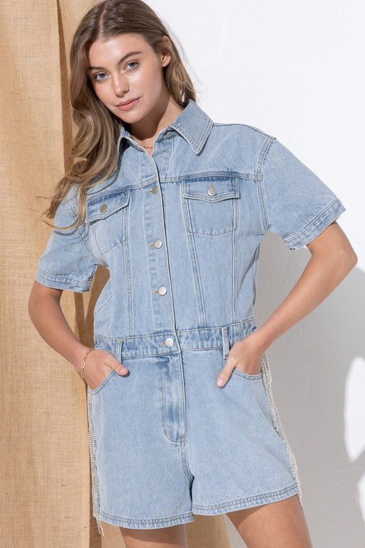 Washed Denim Overall Romper - Tigbul's Variety Fashion Shop