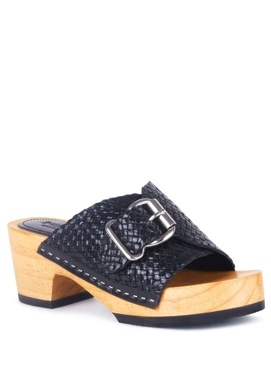 BRAIDED LEATHER BUCKLED SLIDE CLOGS - Tigbul's Variety Fashion Shop