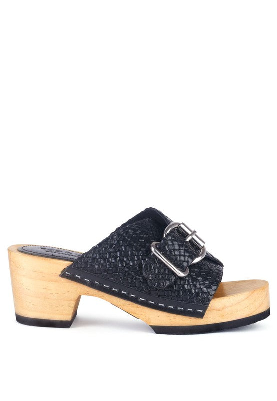 BRAIDED LEATHER BUCKLED SLIDE CLOGS - Tigbul's Variety Fashion Shop