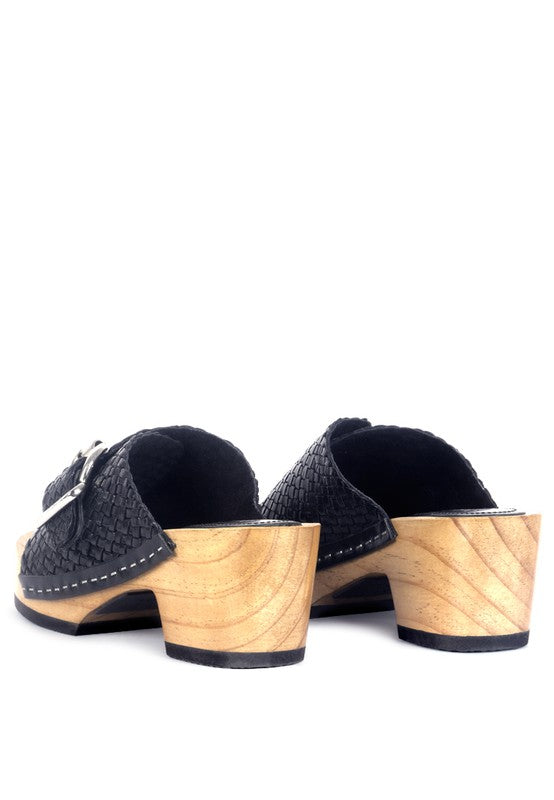 BRAIDED LEATHER BUCKLED SLIDE CLOGS - Tigbul's Variety Fashion Shop