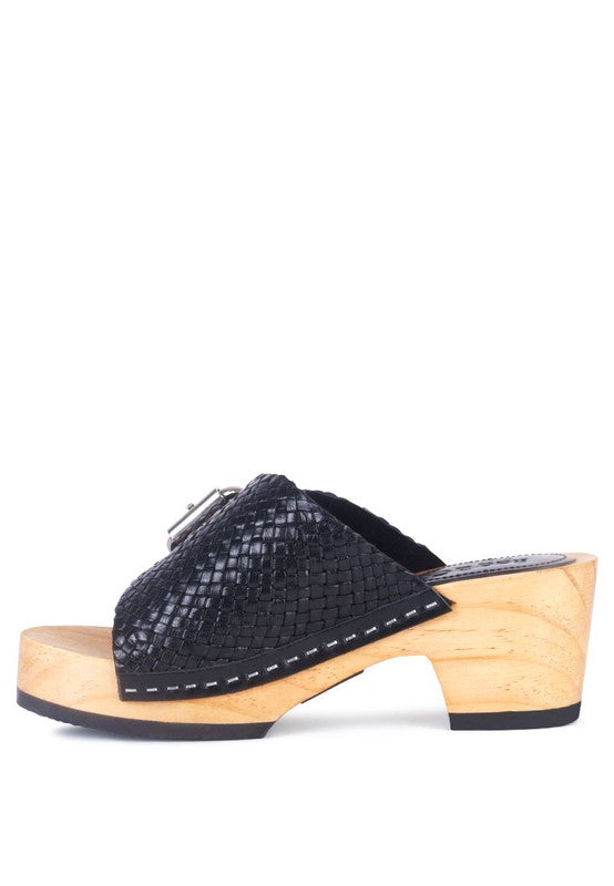 BRAIDED LEATHER BUCKLED SLIDE CLOGS - Tigbul's Variety Fashion Shop