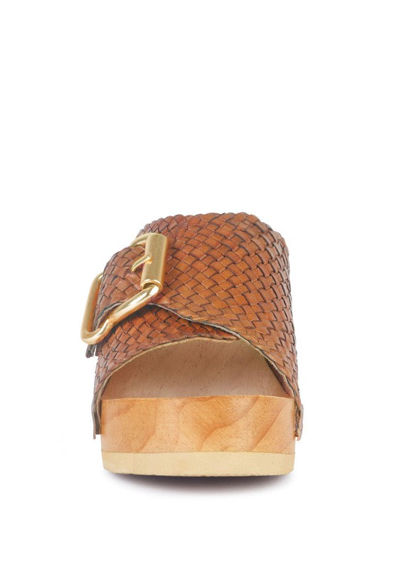 BRAIDED LEATHER BUCKLED SLIDE CLOGS - Tigbul's Variety Fashion Shop