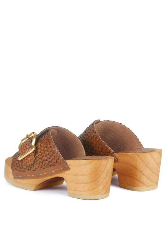 BRAIDED LEATHER BUCKLED SLIDE CLOGS - Tigbul's Variety Fashion Shop