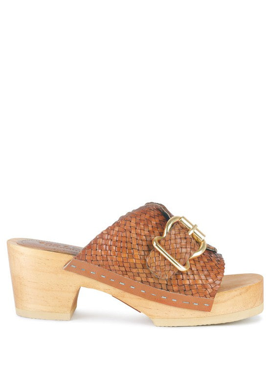 BRAIDED LEATHER BUCKLED SLIDE CLOGS - Tigbul's Variety Fashion Shop
