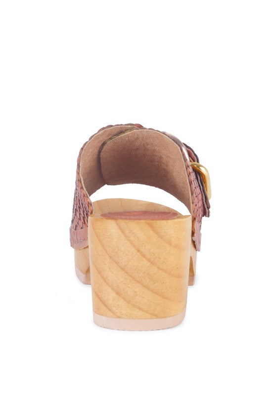 BRAIDED LEATHER BUCKLED SLIDE CLOGS - Tigbul's Variety Fashion Shop