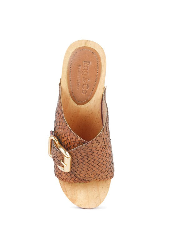 BRAIDED LEATHER BUCKLED SLIDE CLOGS - Tigbul's Variety Fashion Shop