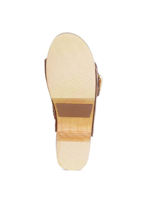 BRAIDED LEATHER BUCKLED SLIDE CLOGS - Tigbul's Variety Fashion Shop