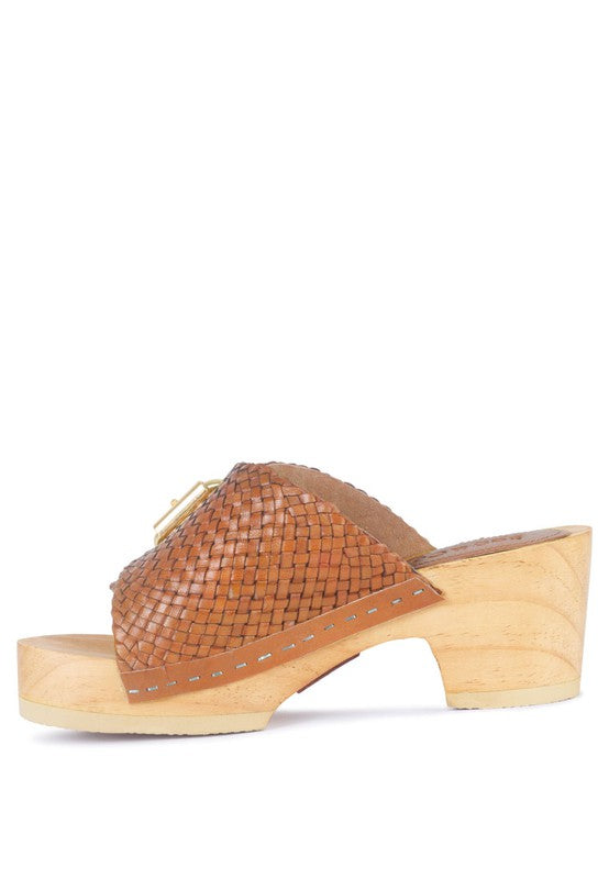 BRAIDED LEATHER BUCKLED SLIDE CLOGS - Tigbul's Variety Fashion Shop