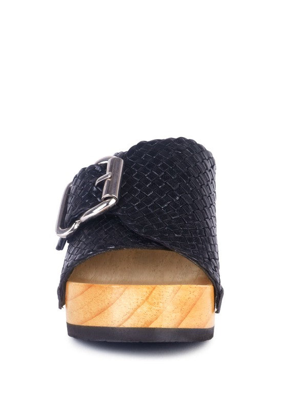 BRAIDED LEATHER BUCKLED SLIDE CLOGS - Tigbul's Variety Fashion Shop