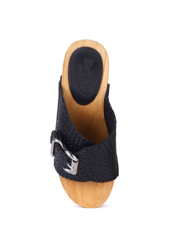 BRAIDED LEATHER BUCKLED SLIDE CLOGS - Tigbul's Variety Fashion Shop