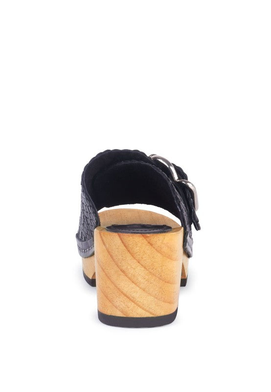 BRAIDED LEATHER BUCKLED SLIDE CLOGS - Tigbul's Variety Fashion Shop