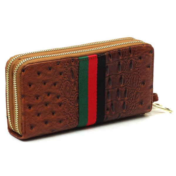 Queen Bee Stripe Ostrich Double Zip Around Wallet - Tigbul's Variety Fashion Shop