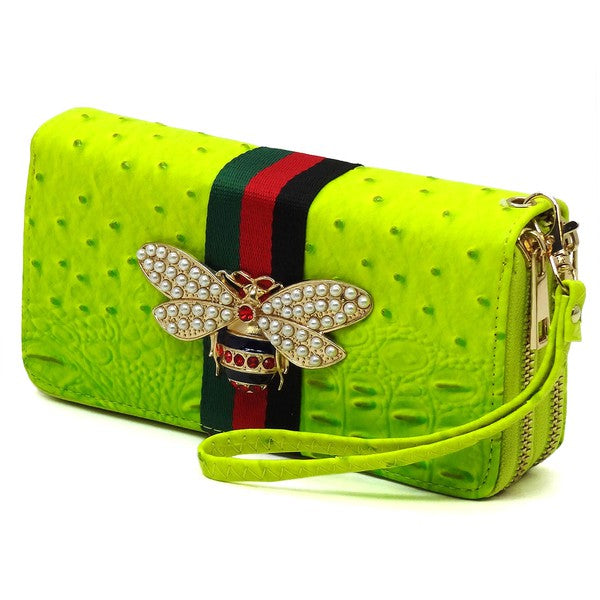 Queen Bee Stripe Ostrich Double Zip Around Wallet - Tigbul's Variety Fashion Shop