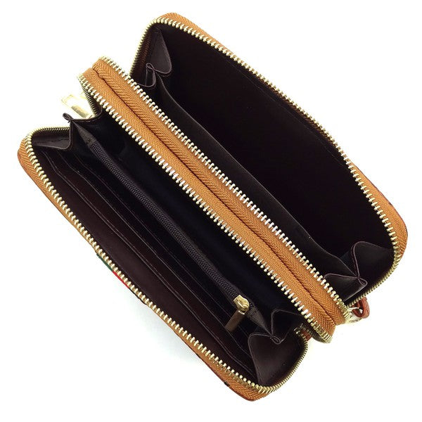Queen Bee Stripe Ostrich Double Zip Around Wallet - Tigbul's Variety Fashion Shop