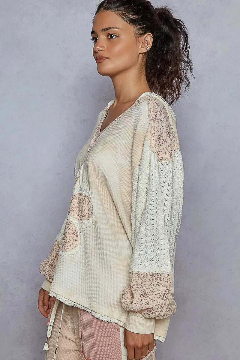 POL Raw Hem Washed Hoodie with Flower Patch - Tigbul's Variety Fashion Shop