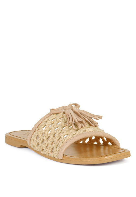 CEDAR HANDWOVEN NATURAL TASSEL FLATS - Tigbul's Variety Fashion Shop