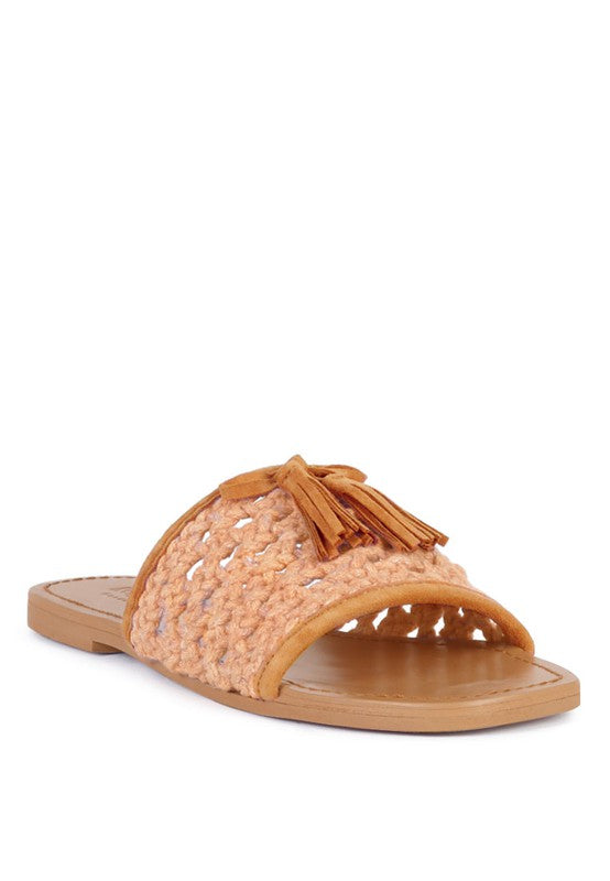 CEDAR HANDWOVEN NATURAL TASSEL FLATS - Tigbul's Variety Fashion Shop