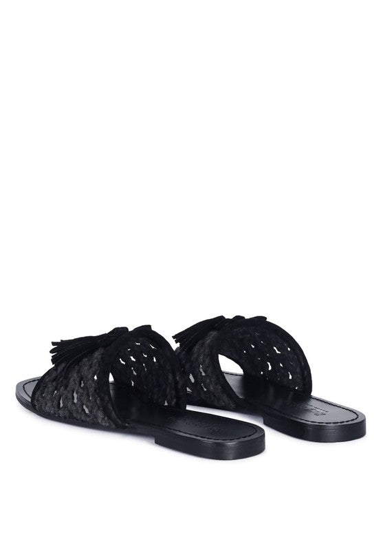 CEDAR HANDWOVEN NATURAL TASSEL FLATS - Tigbul's Variety Fashion Shop